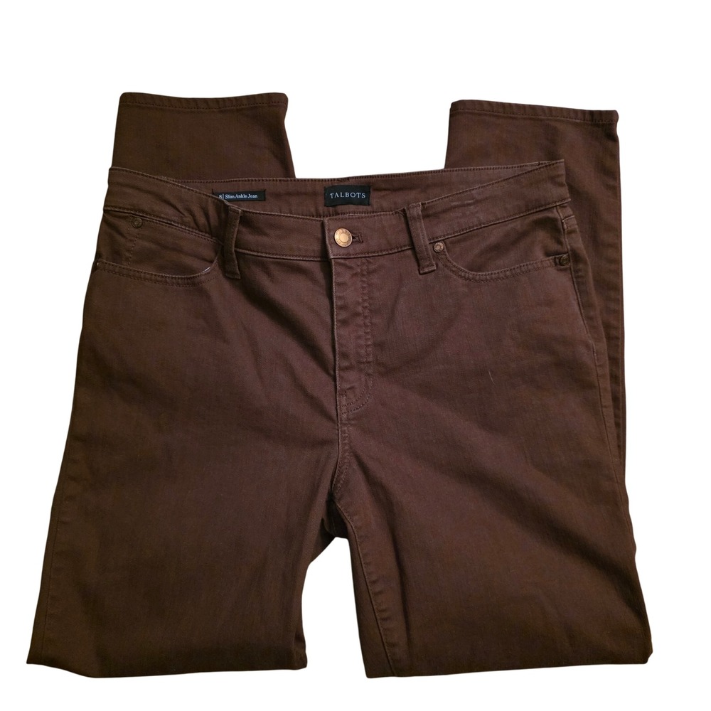 Talbots Slim Ankle Jeans Womens 8 Brown Cotton Blend Mid Rise Stretch Pants